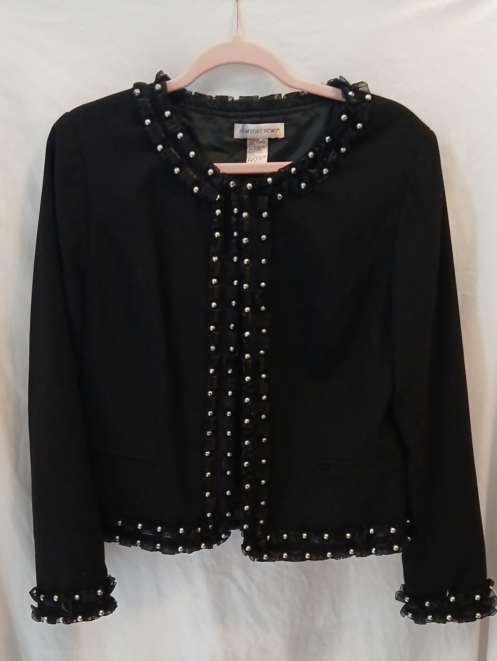 Newport News Black Pearl-Trim Cropped Blazer